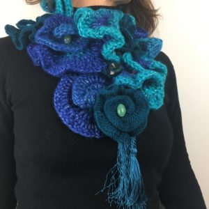 Echarpe laine bleue 4